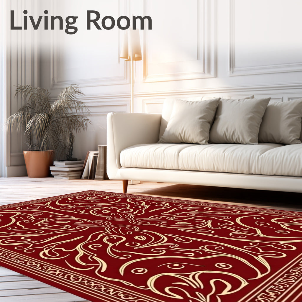 Deep Red Outline Fantasy Creature Rug