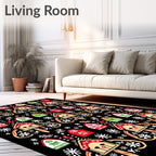 Folk Art Red Houses Snowflake Whimsy Rug