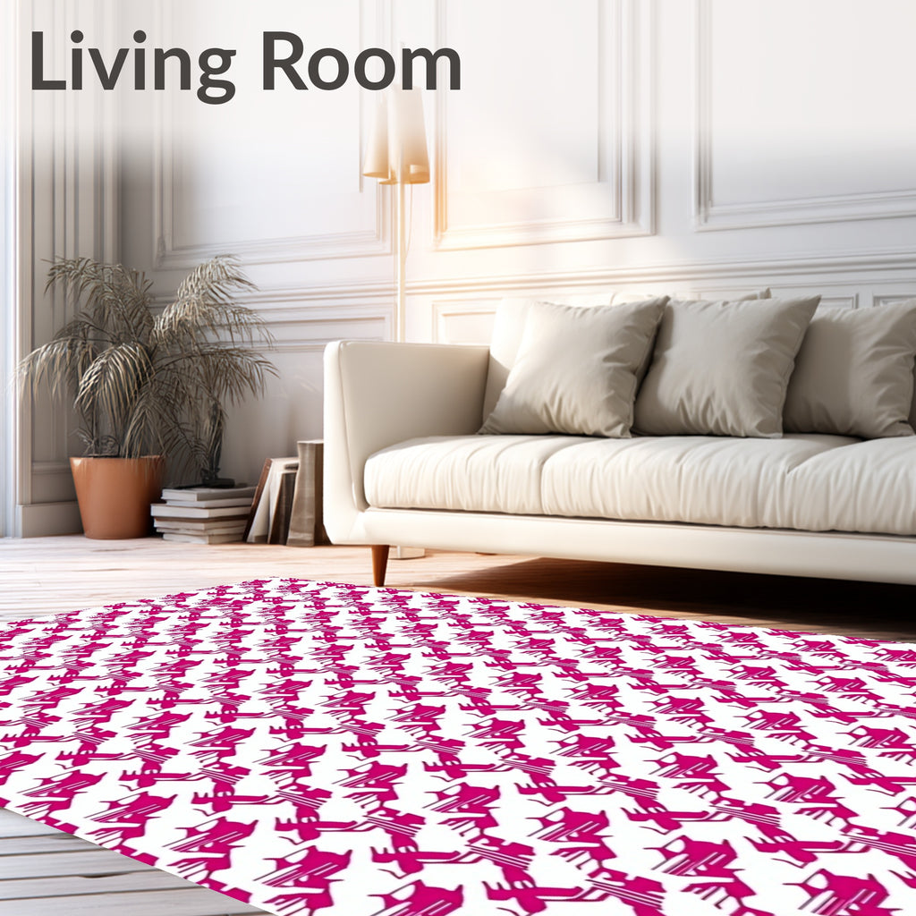Crimson Geometric Houndstooth Interlocking Shapes Rug