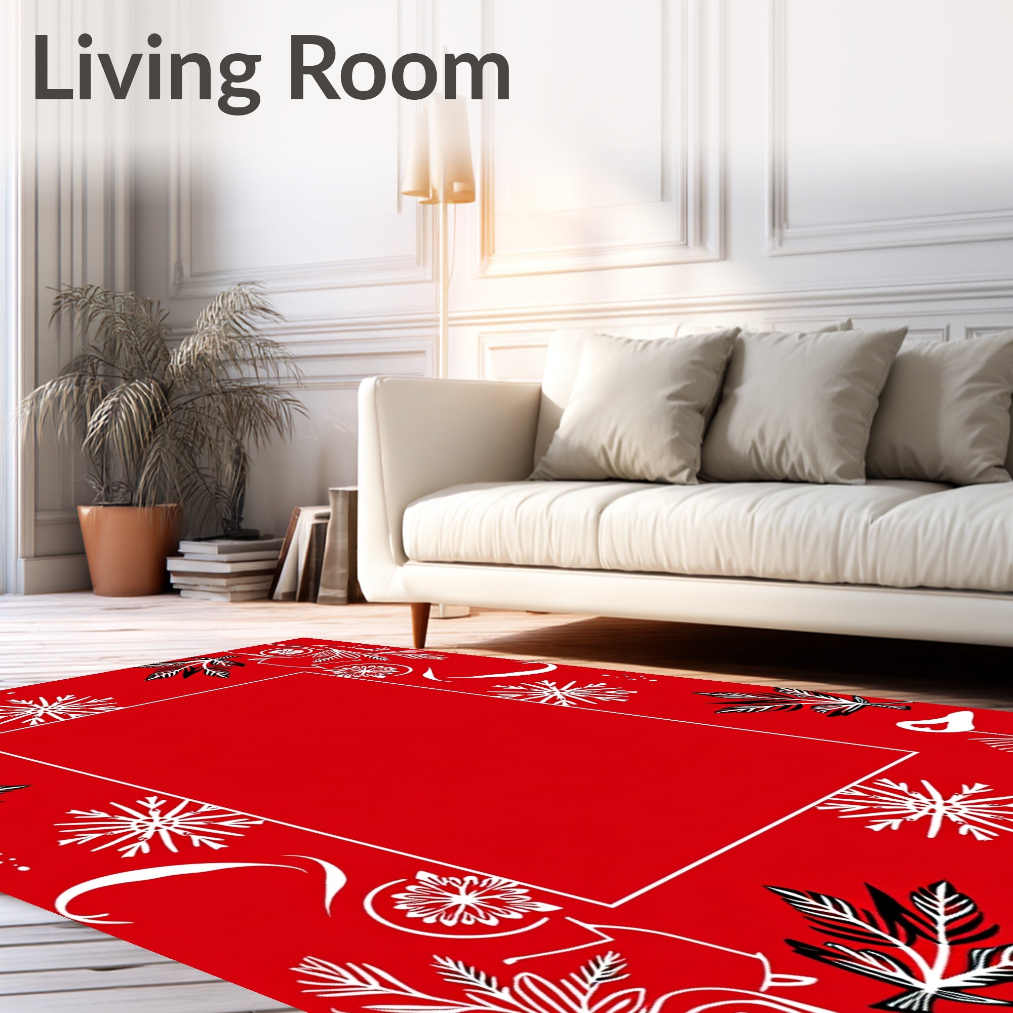 Bold Red Winter Snowflake Leaf Rug