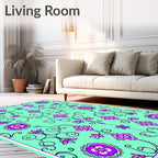 Aqua Purple Floral Vine Scroll Rug