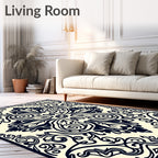Dark Blue Floral Scrollwork Medallion Rug
