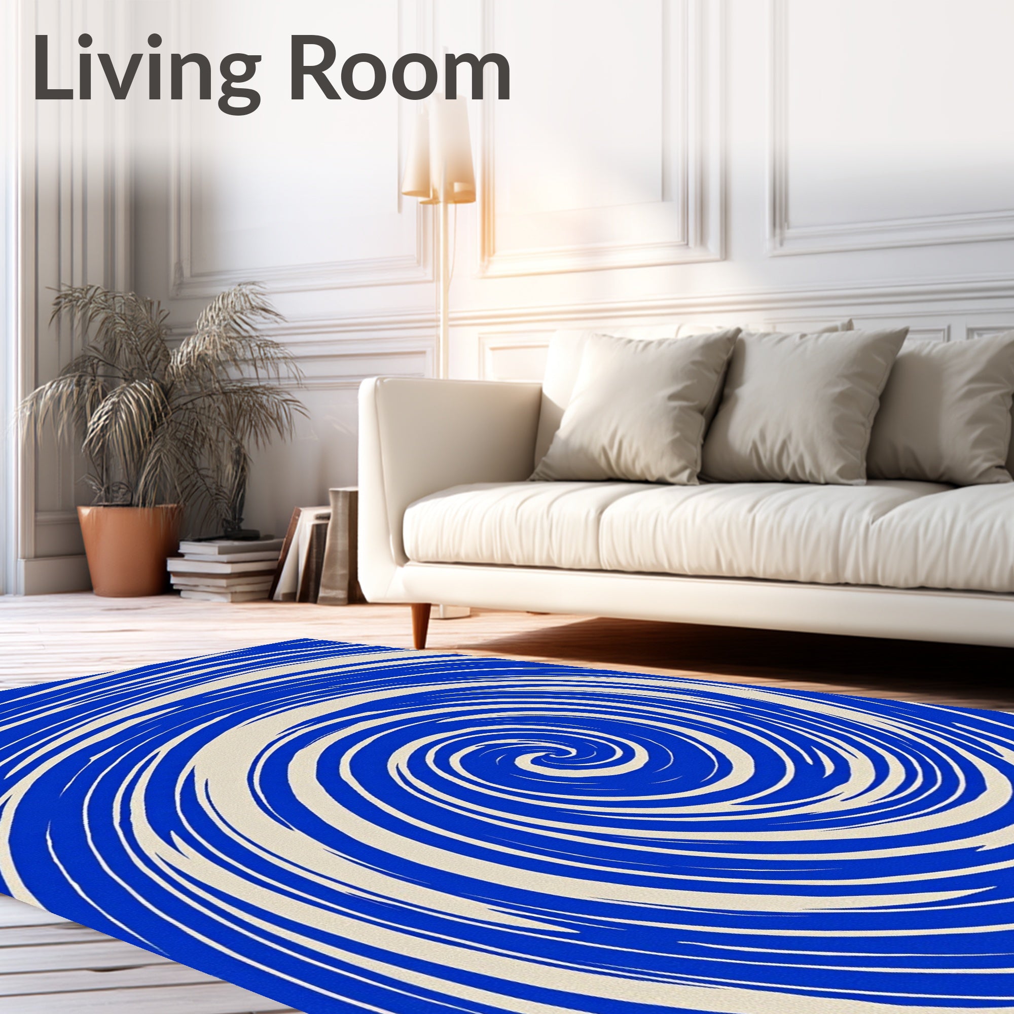 Bold Blue White Swirl Abstract Rug