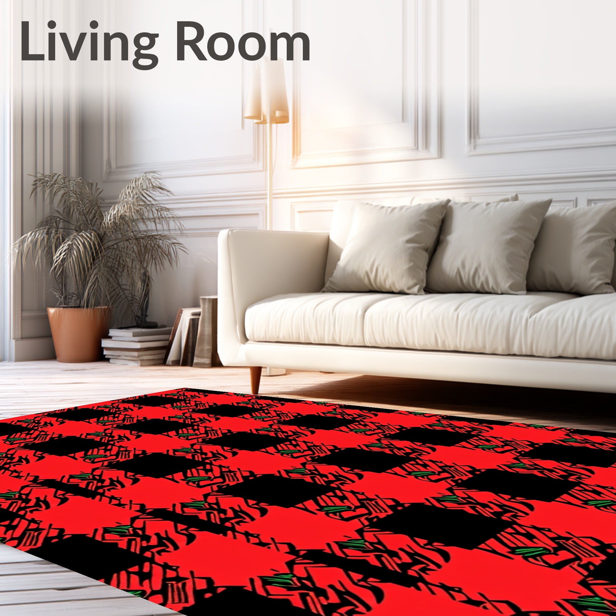 Crimson Black Abstract Plaid Rug