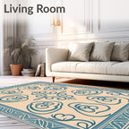 Teal Floral Medallion Cream Border Rug
