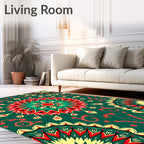 Emerald Crimson Yellow Medallion Mandala Rug