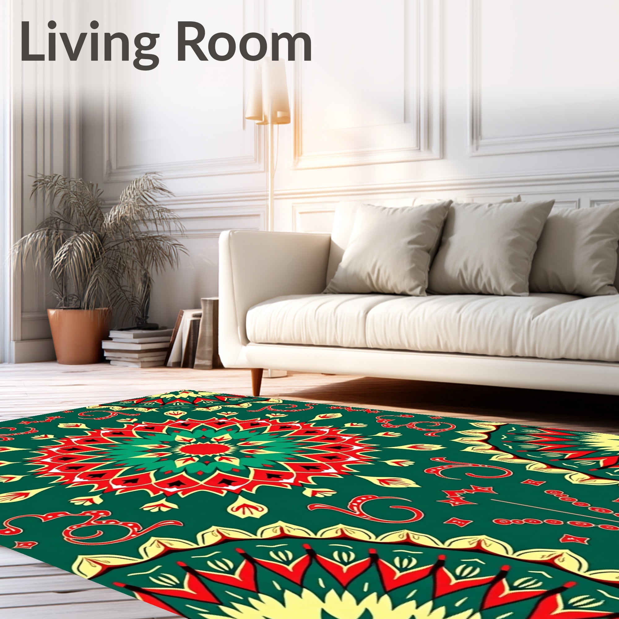 Emerald Crimson Yellow Medallion Mandala Rug