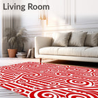 Red White Swirl Stripe Abstract Rug