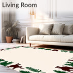 Deep Red Forest Animal Border Rug