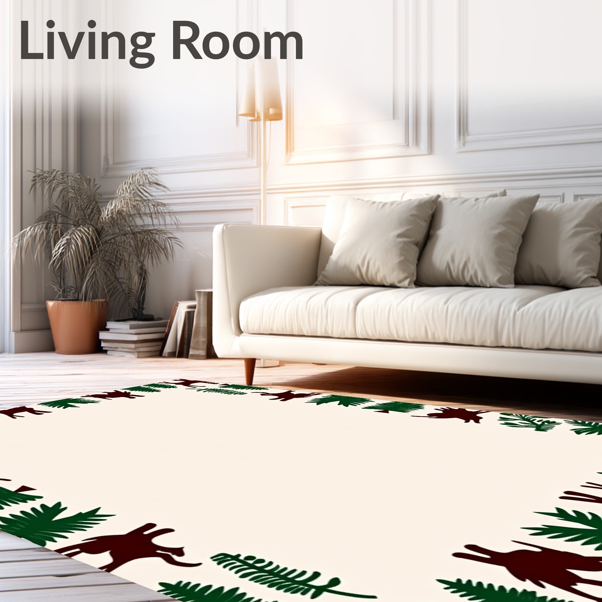 Deep Red Forest Animal Border Rug