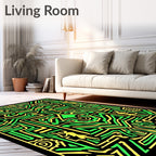 Bold Green Yellow Tribal Maze Rug