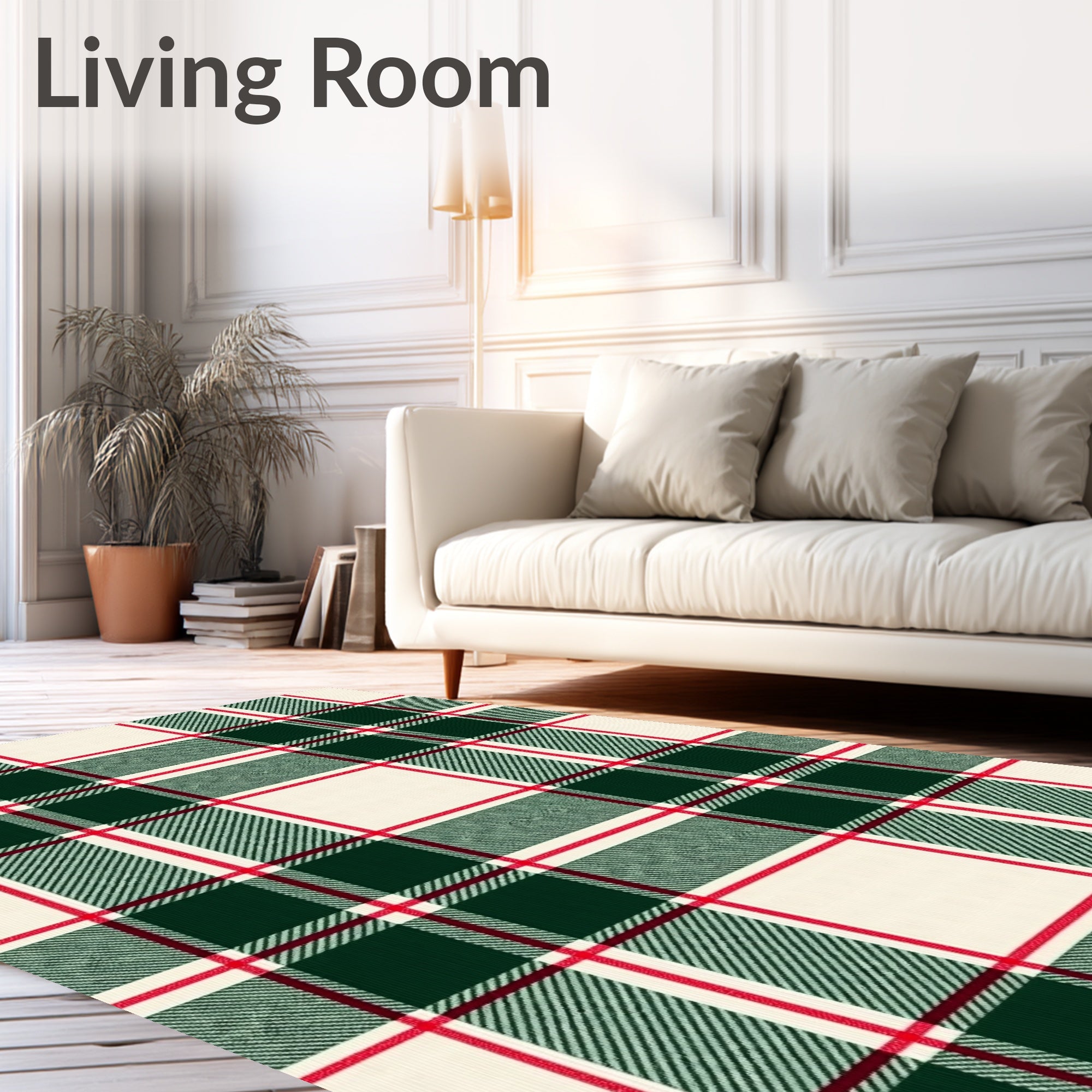 Classic Red Green Cream Plaid Rug