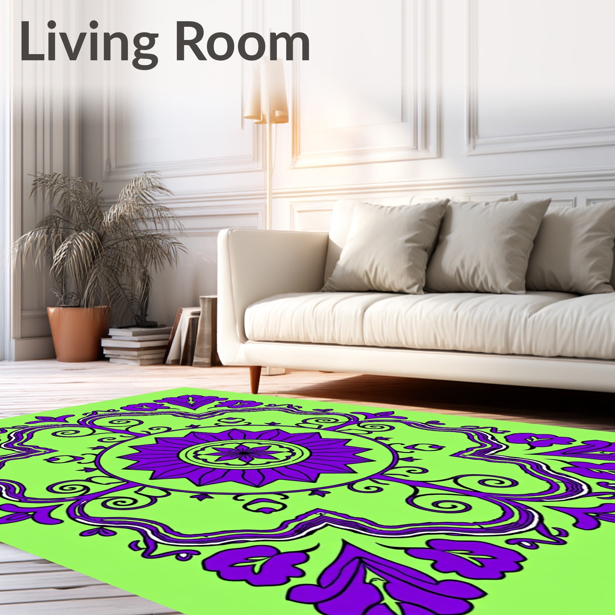 Vibrant Purple Floral Medallion Design Rug
