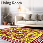 Crimson Yellow Starburst Roundels Rug