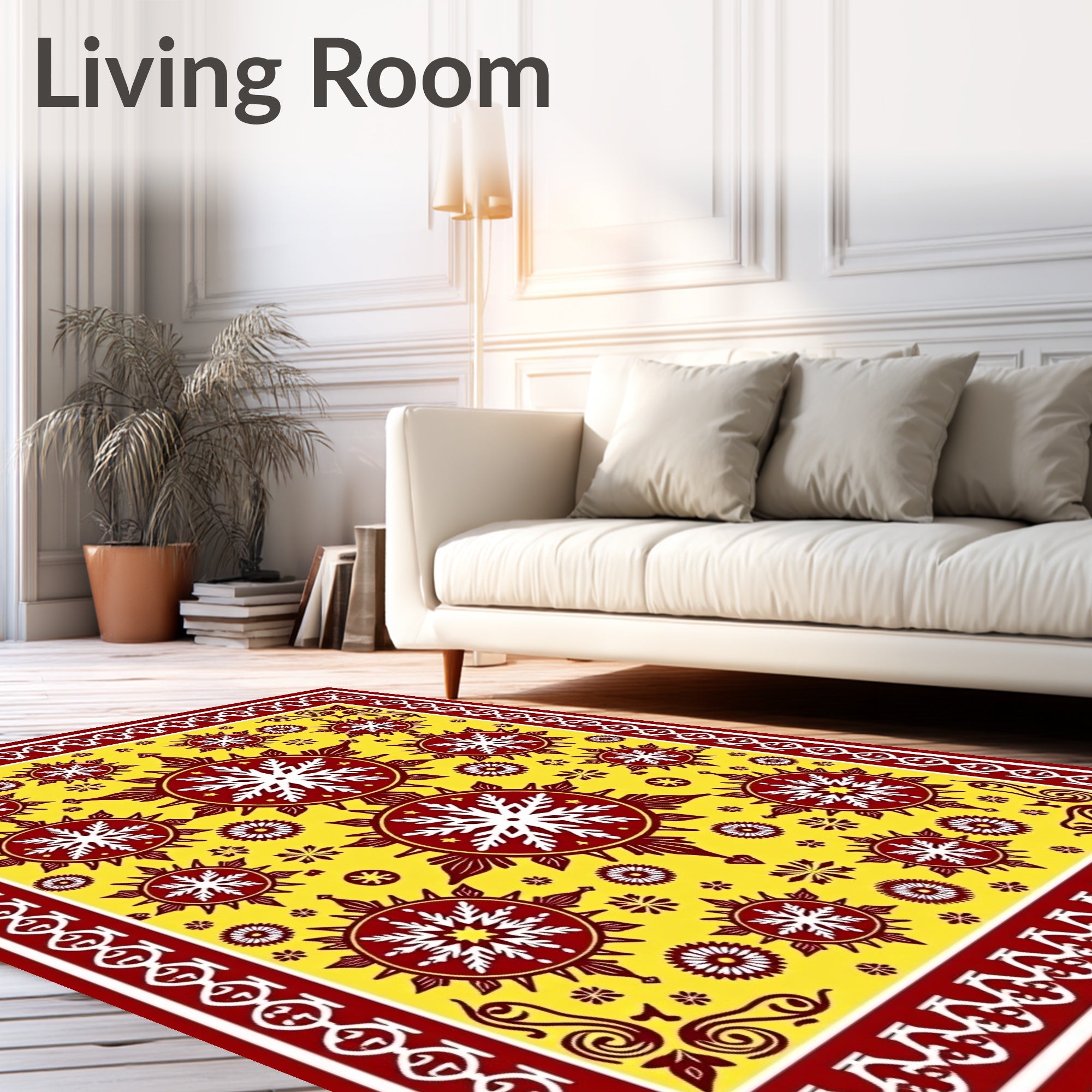 Crimson Yellow Starburst Roundels Rug