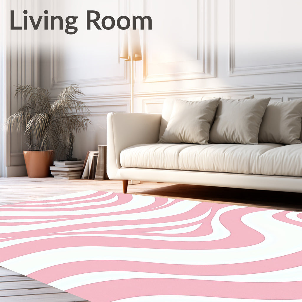 Soft Pink and White Wave Stripes Rug
