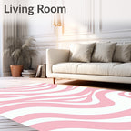 Soft Pink and White Wave Stripes Rug