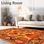 Whimsical Orange Pumpkin Floral Border Rug
