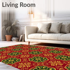 Deep Red Floral Medallion Yellow Background Rug