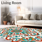 Turquoise Orange Indian Floral Mandala Rug