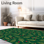 Green Pine Branches Red Berries Rug