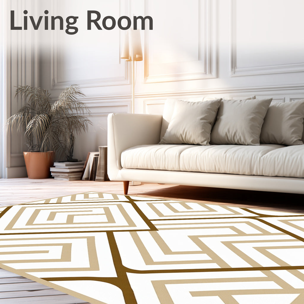 Modern Beige Brown Geometric Maze Rug