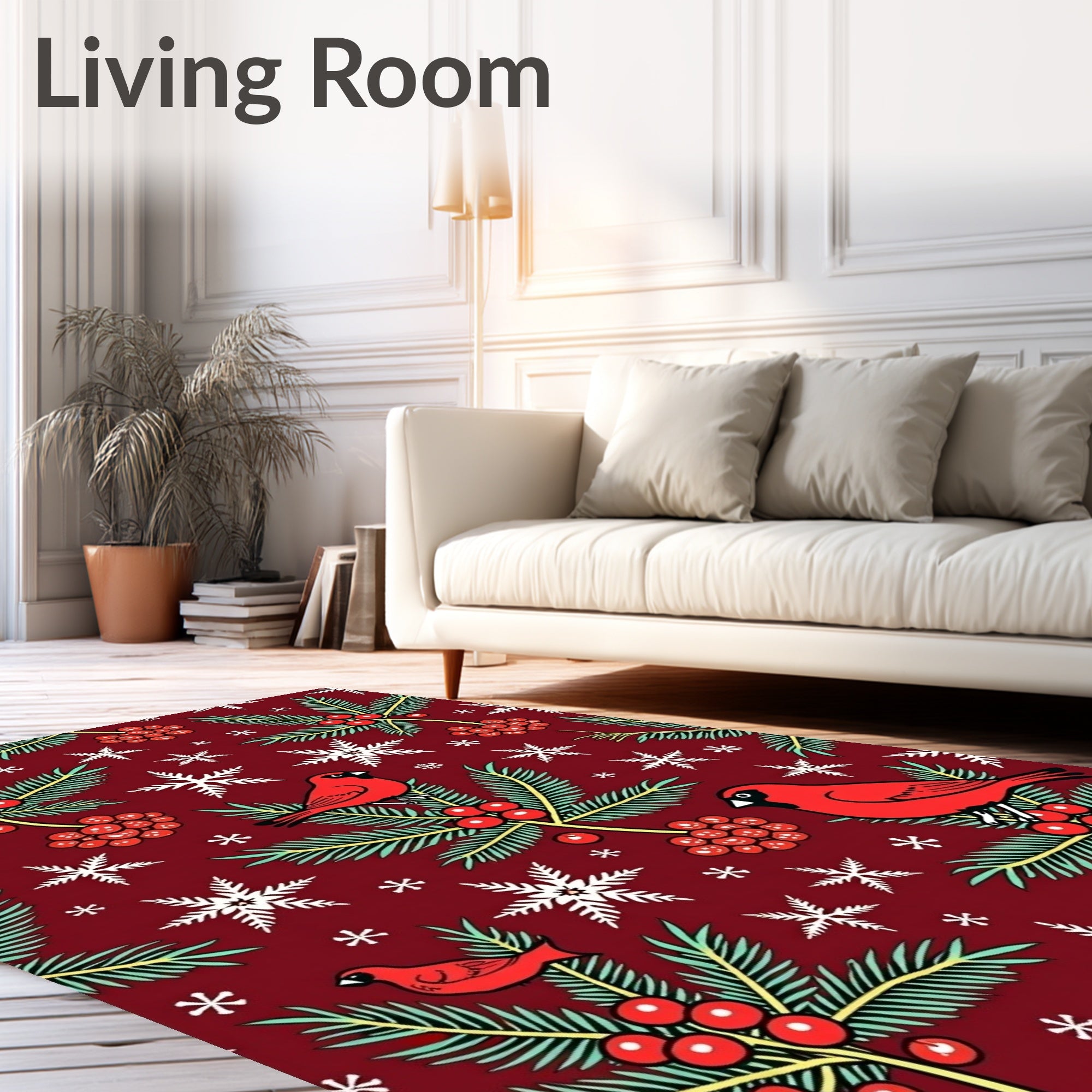 Crimson Cardinal Snowflakes Holiday Rug