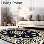 Deep Blue Floral Medallion Cream Border Rug