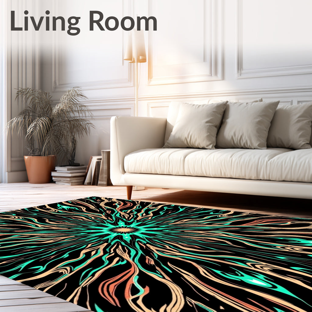 Electric Teal Peach Sunburst Rug
