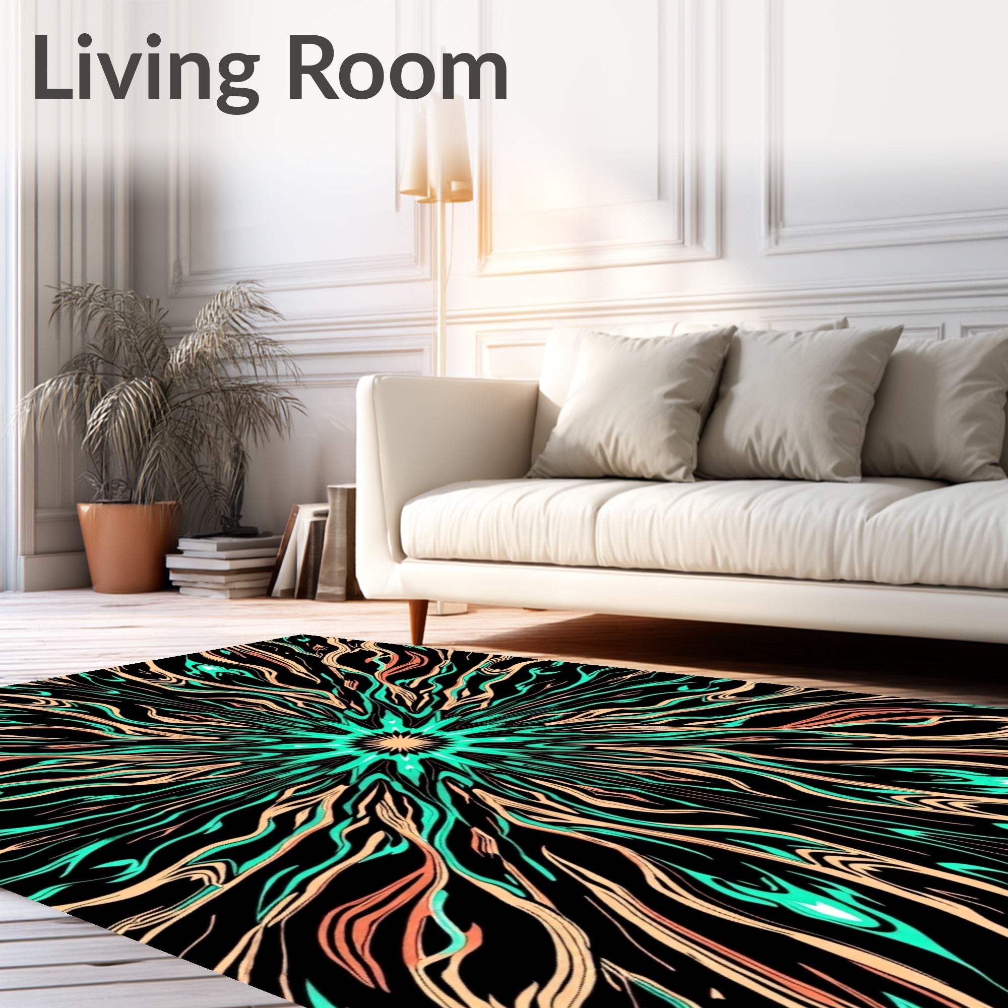 Electric Teal Peach Sunburst Rug