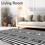 Chic Black White Vertical Stripe Panel Rug