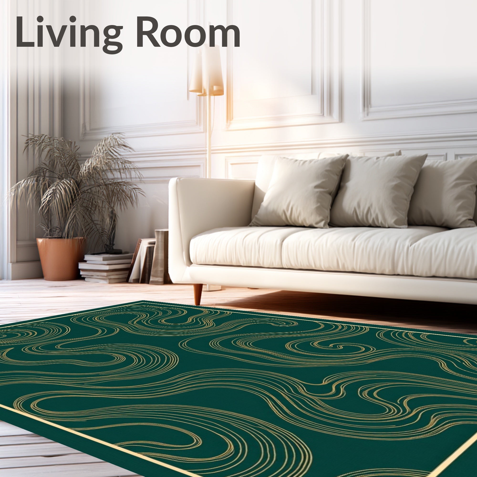 Deep Teal Gold Swirling Lines Rug