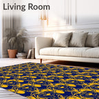 Deep Blue Golden Baroque Scroll Rug