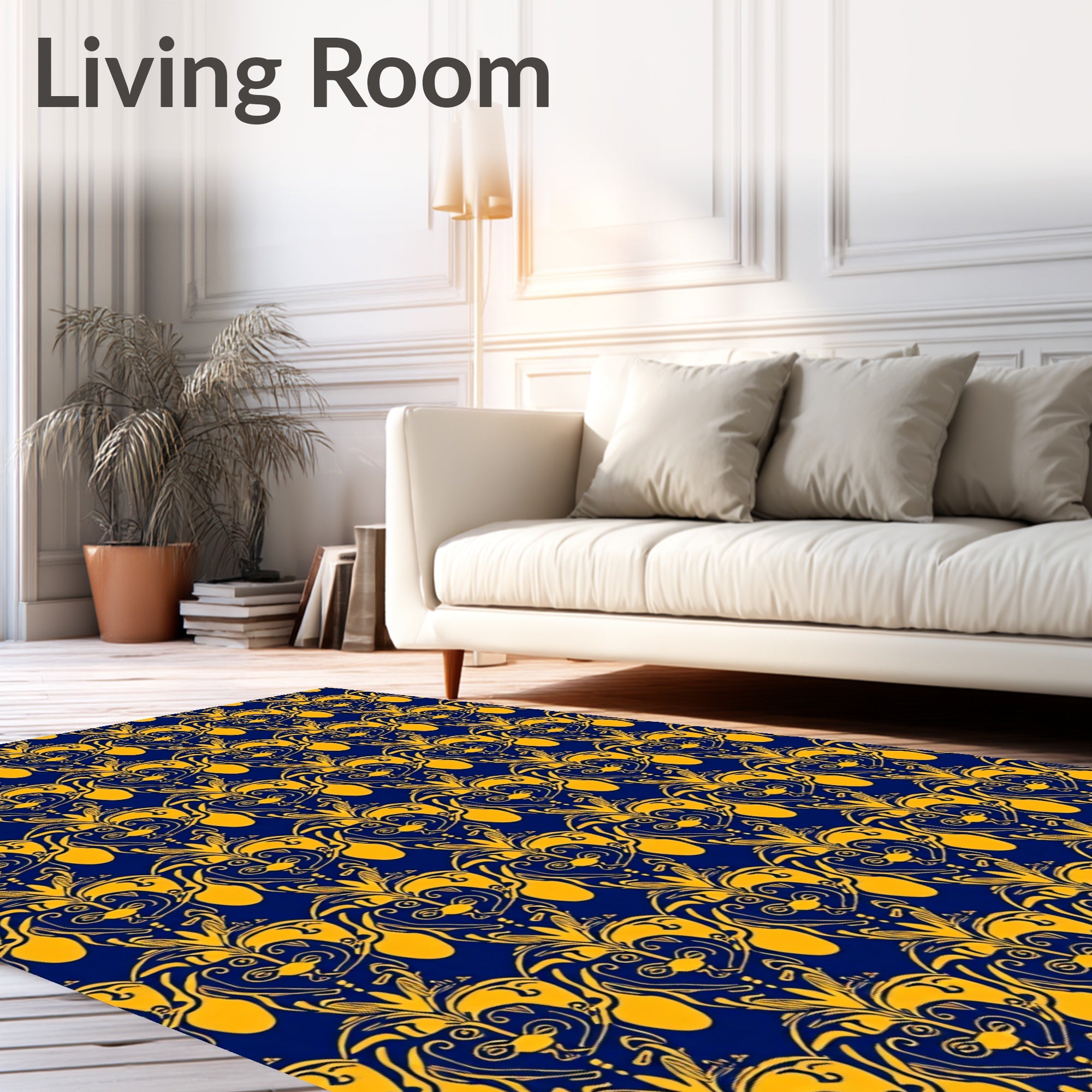 Deep Blue Golden Baroque Scroll Rug