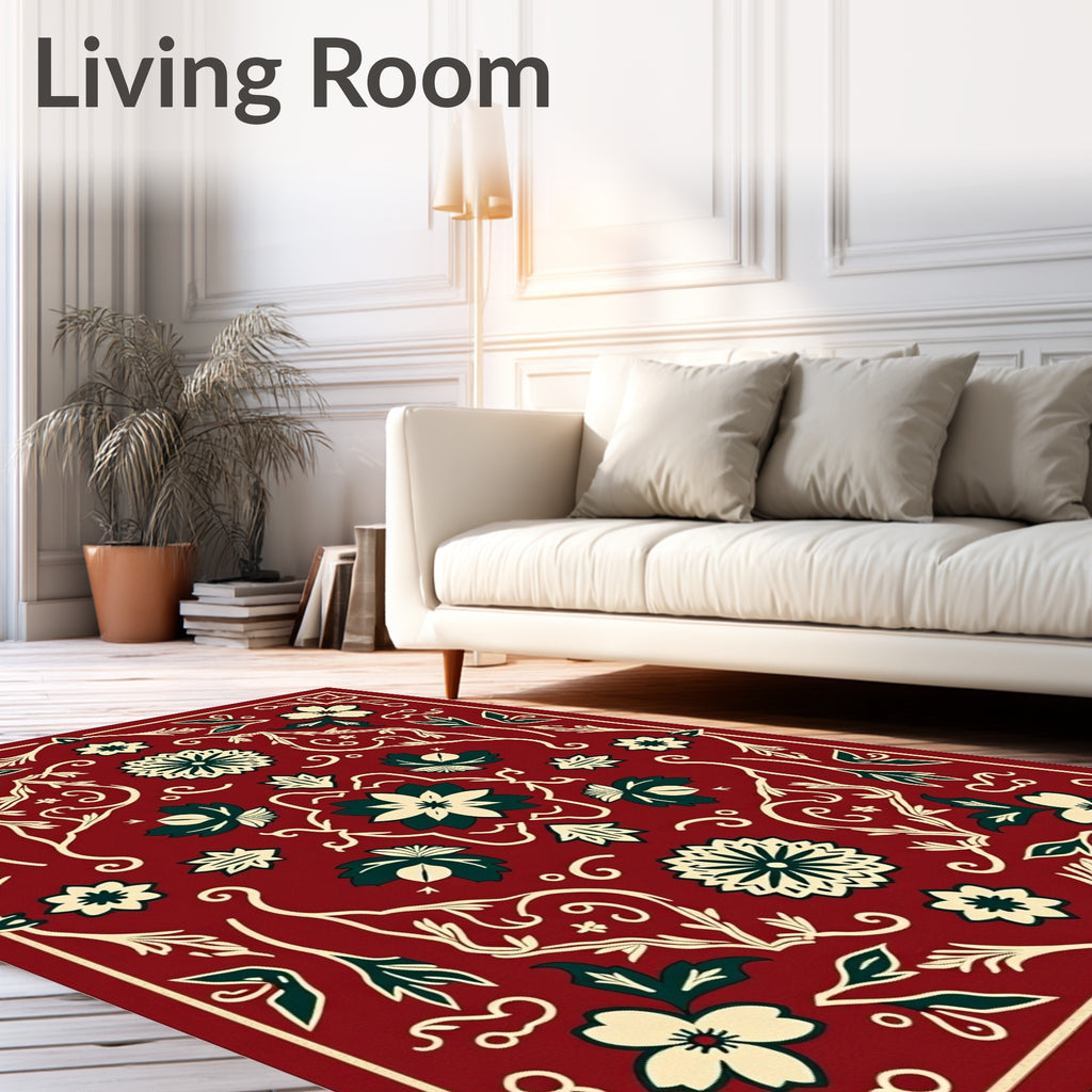 Crimson Botanical Floral Medallion Rug