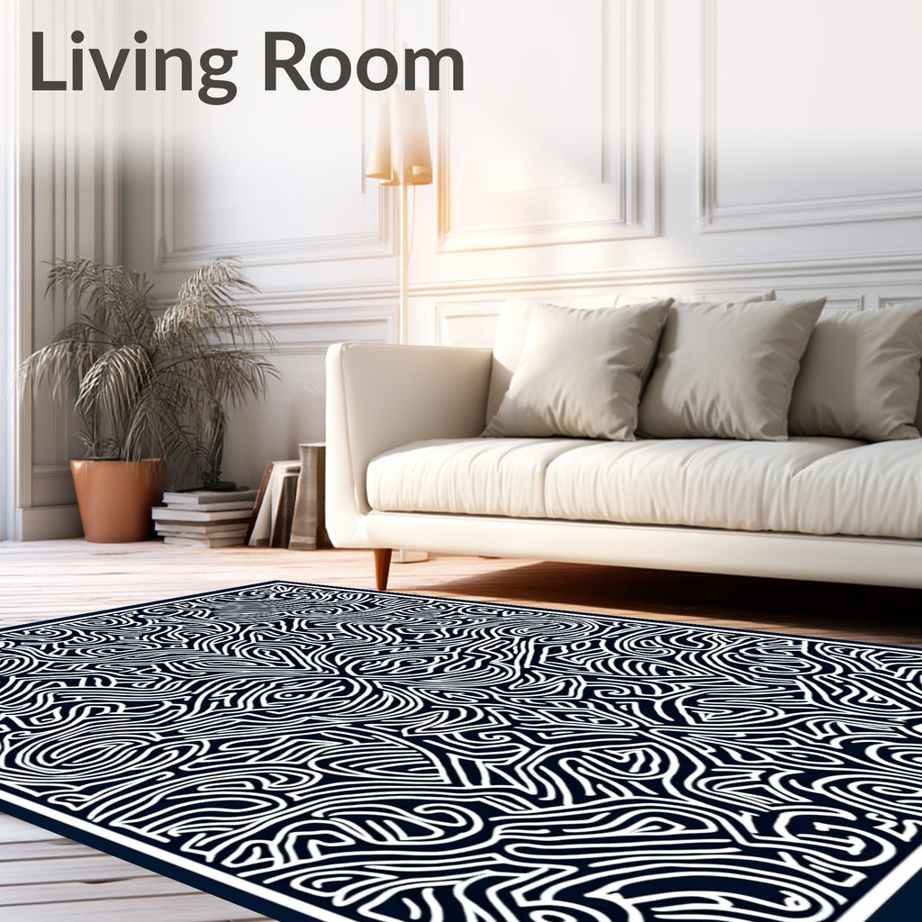 Bold Navy Abstract Organic Flow Rug