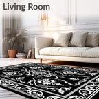 Classic Black White Floral Scroll Rug
