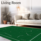 Abstract White Line Grid Green Rug