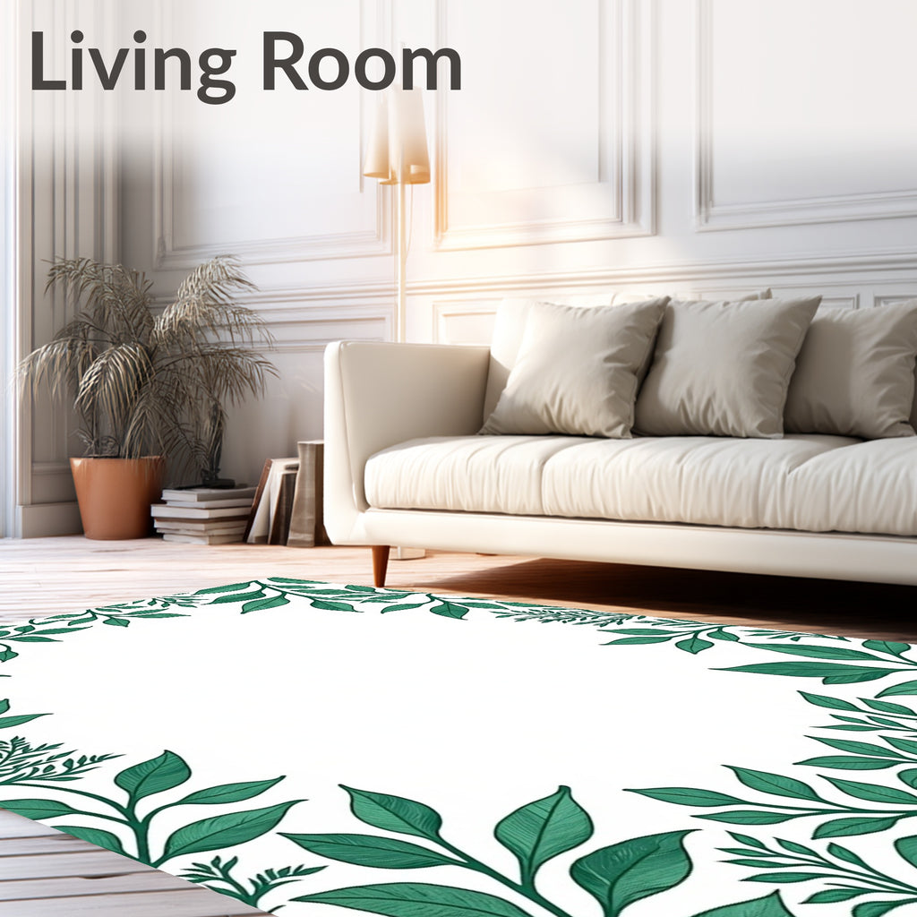 Emerald Green Leafy Vine Border Rug