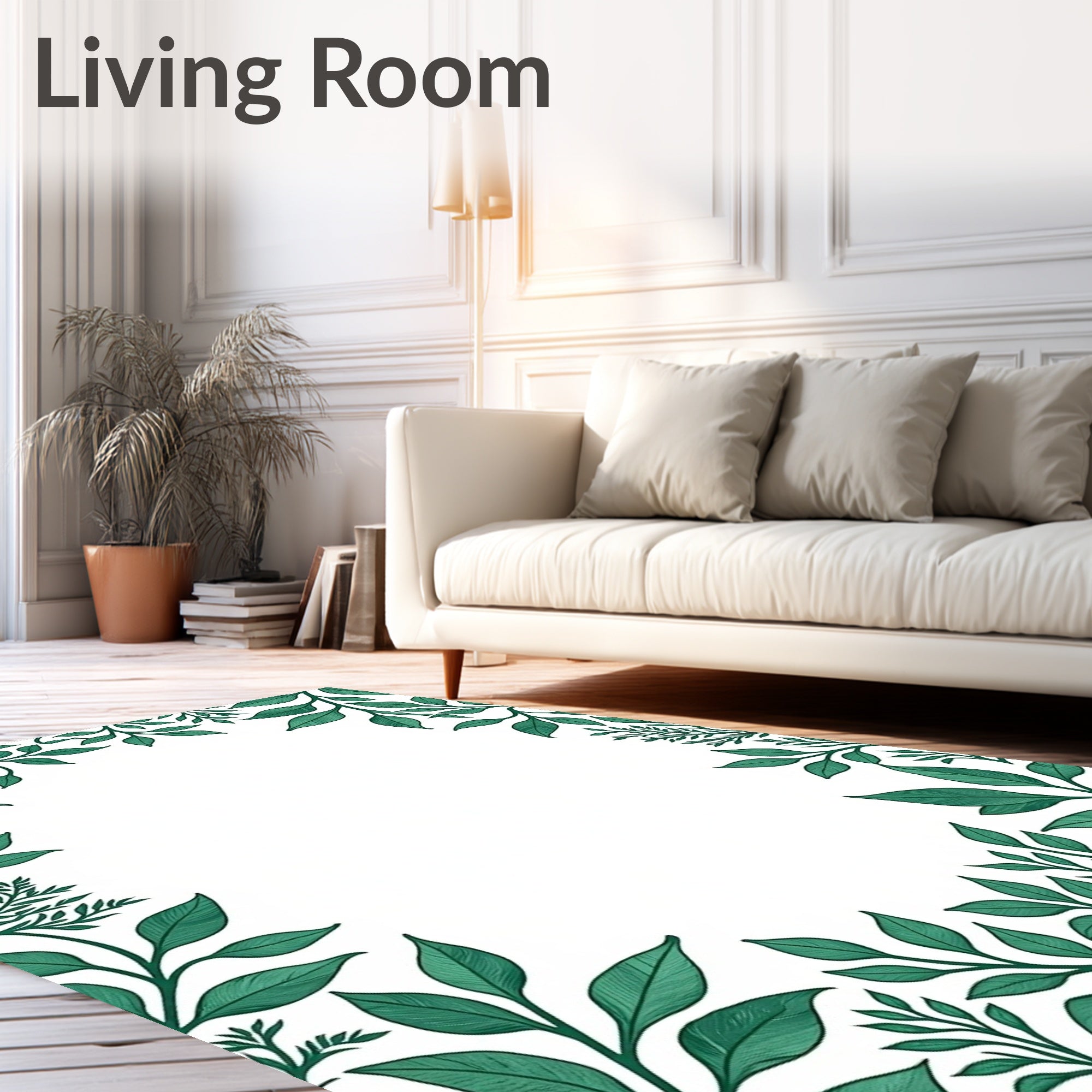 Emerald Green Leafy Vine Border Rug