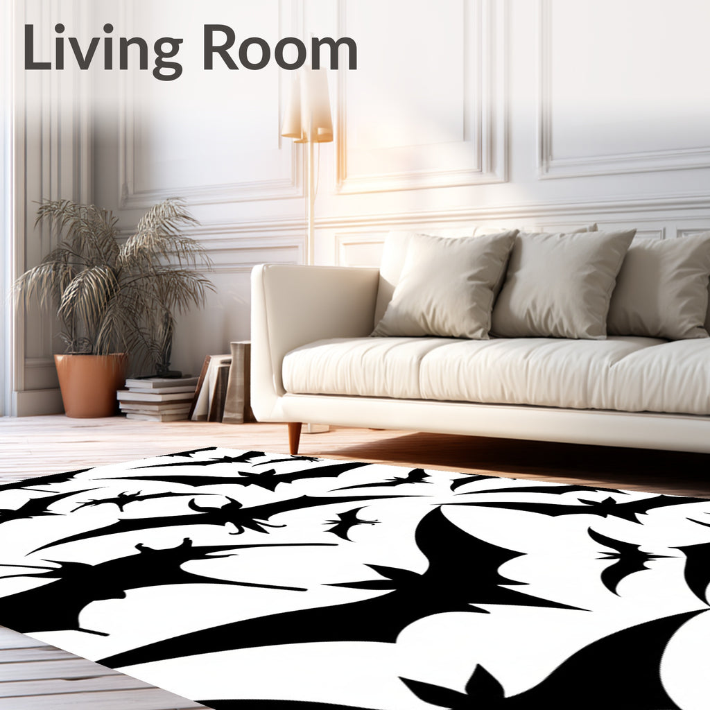 Black Flying Bats Silhouette Rug