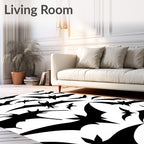 Black Flying Bats Silhouette Rug