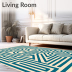 Teal Labyrinth Cream Geometric Outline Rug