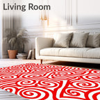 Bold Red Swirl Curvy Abstract Rug