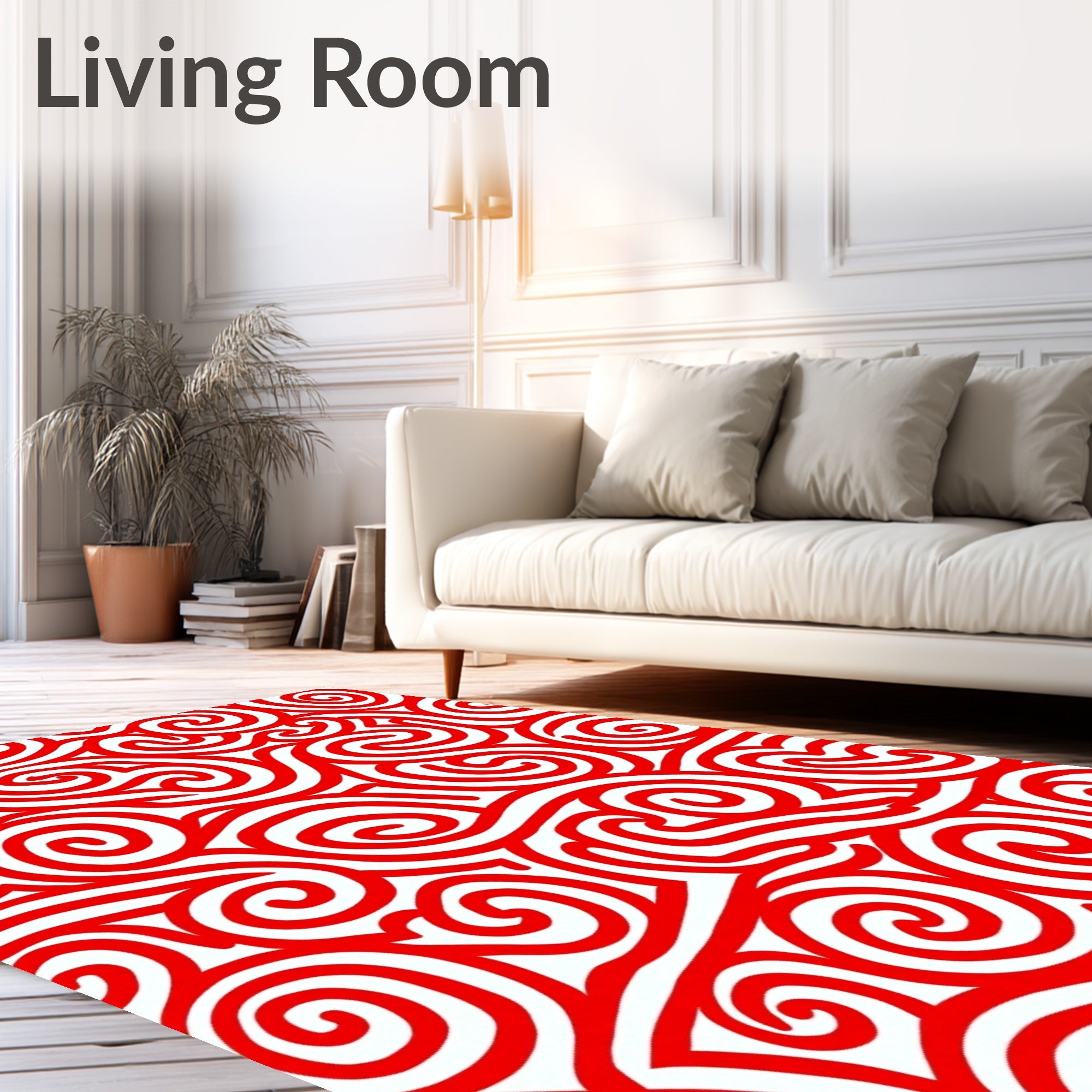 Bold Red Swirl Curvy Abstract Rug