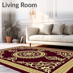 Deep Crimson Gold Floral Medallion Rug