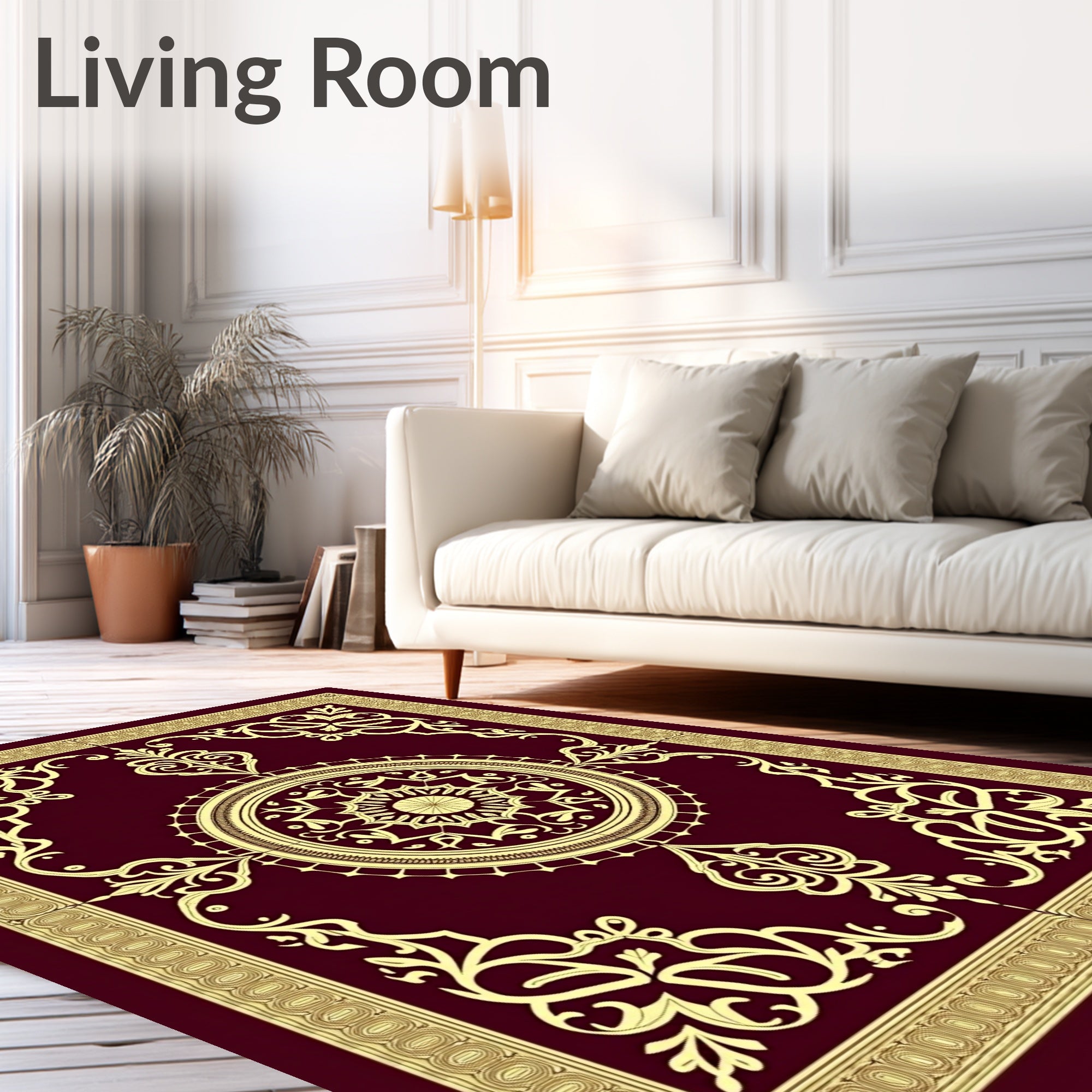 Deep Crimson Gold Floral Medallion Rug
