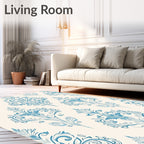 Ornate Blue Damask Crest Rug