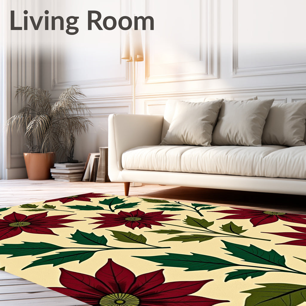 Deep Red Poinsettia Floral Vine Rug