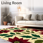 Deep Red Poinsettia Floral Vine Rug